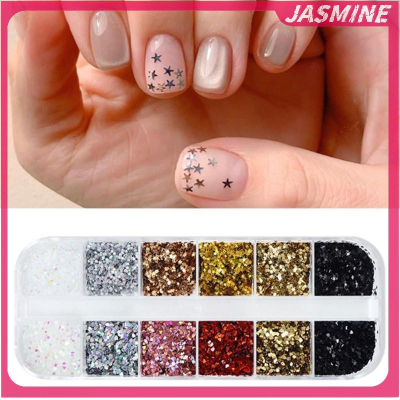 JASMINE 1mm Ngôi Sao Lấp Lánh Móng Tay Lấp Lánh Tình Yêu Lấp Lánh Trang Trí Móng Tay Salon Thiết Kế Phụ Kiện Dễ Thương DIY Nail Art Design JASMINE