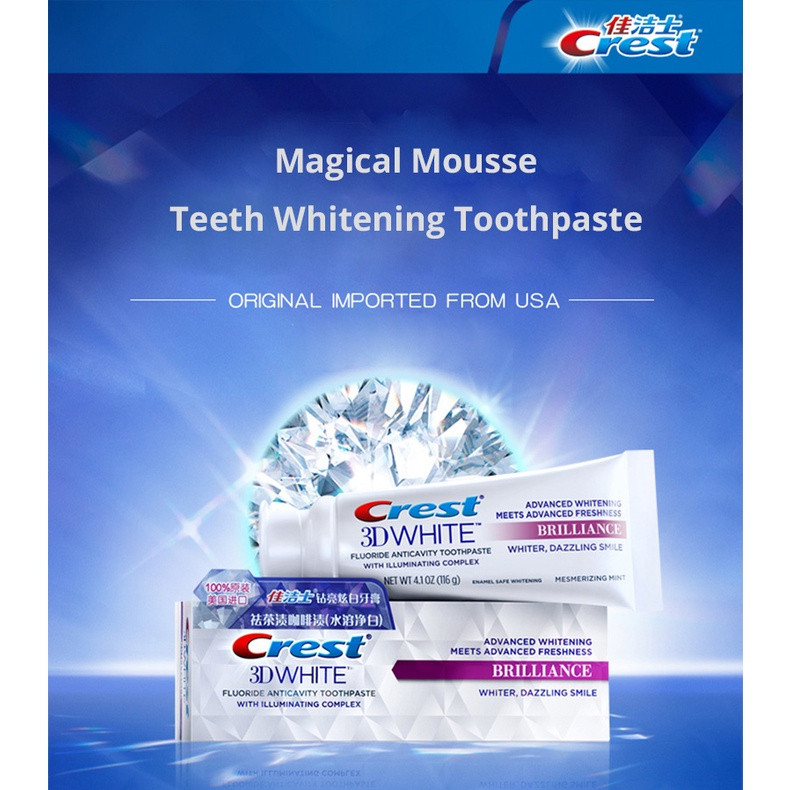 Kem Đánh Răng Crest 3D White Brilliance (Bản Trung) - Công Nghệ Làm Trắng 3D, Loại Bỏ Mảng Bám & Bảo Vệ Men Răng