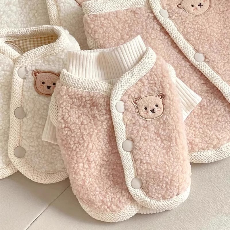 【Ready Stock】 Japan and South Korea Cute Autumn and Winter Dog Bear Vest Vest Bottoming Shirt Two-Piece Cat Fluffy Jacket Pet Dog Clothes dJm1