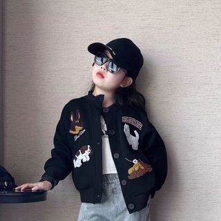 Áo khoác varsity bé gái – Thêu chó Dachshund dễ thương, phong cách Hàn Quốc, mặc đẹp xuân thu