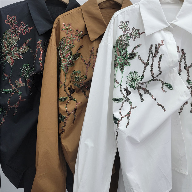 Áo sơ mi công nghiệp nặng thêu hạt sequin tinh tế