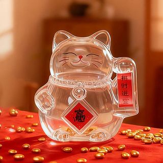 [Giao hàng từ Việt Nam] FURNICLICK Piggy Bank, Lọ đựng tiền thủy tinh, Chai đựng đậu vàng hình mèo may mắn hoạt hình Mini dễ thương để trang trí văn phòng phòng phòng khách