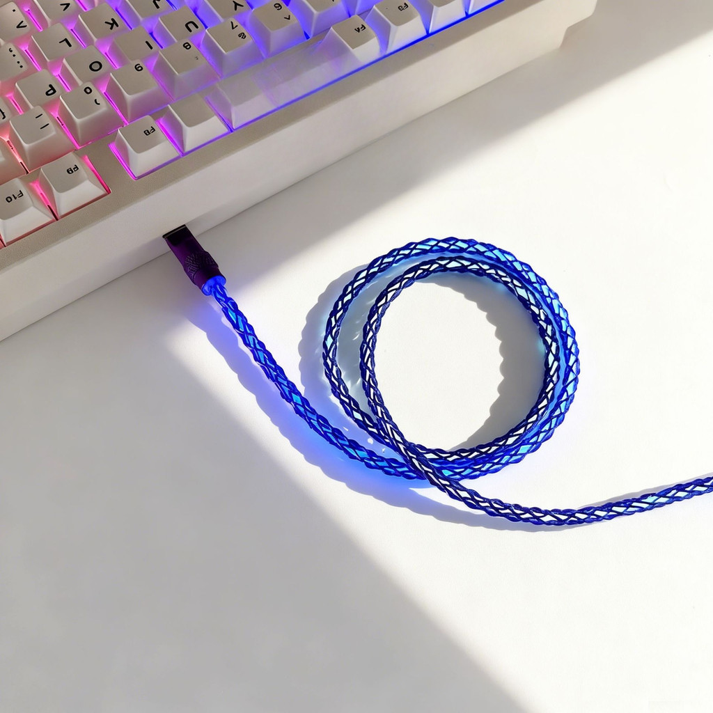 Cáp Sạc Nhanh RGB Đổi Màu 65W - Dây Phát Sáng -  Type C to C 60W - Cắm bàn phím - Bện 8 sợi - Bảo Hành 6 Tháng