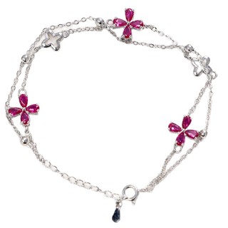 Châu Âu Mỹ ins Phong Cách Mới Đỏ Corundum Ánh Sáng Phong Lan Spinel Bốn Lá Cỏ Ba Lớp Vòng Tay Nữ