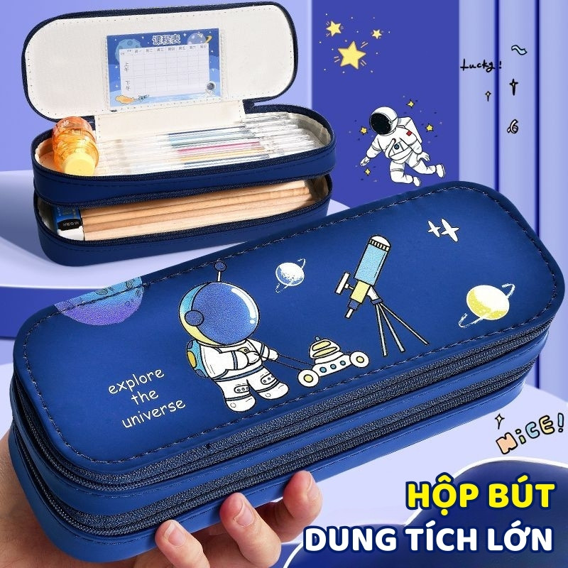 Hộp Bút Phi Hành Gia 2 Ngăn – Văn Phòng Phẩm Dễ Thương Cho Học Sinh, Túi Bút Rộng Rãi & Tiện Lợi