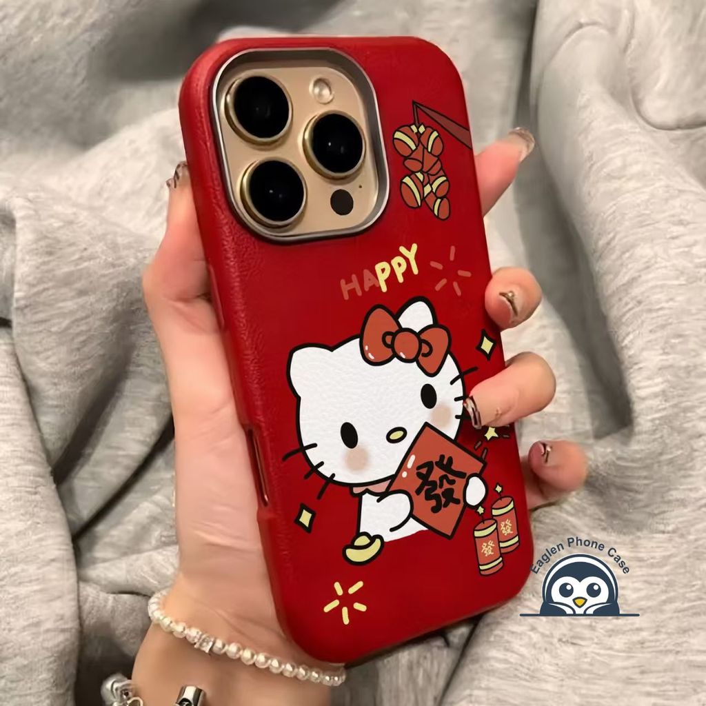 Ốp Da PU Mèo Kitty Năm Mới Dễ Thương Cho OPPO Reno 14F 14 13 12F 12 11F 11 10 8 6 Pro Plus 13F 8 8T 8Z 7 7Z 6Z 5K 5F 5Z 4 Lite 4F 5G 4G Cover Ốp điện thoại mềm chống sốc