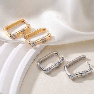 Bông tai nữ phong cách quốc tế, mạ đồng vàng 18K với đá zircon hình học độc đáo
