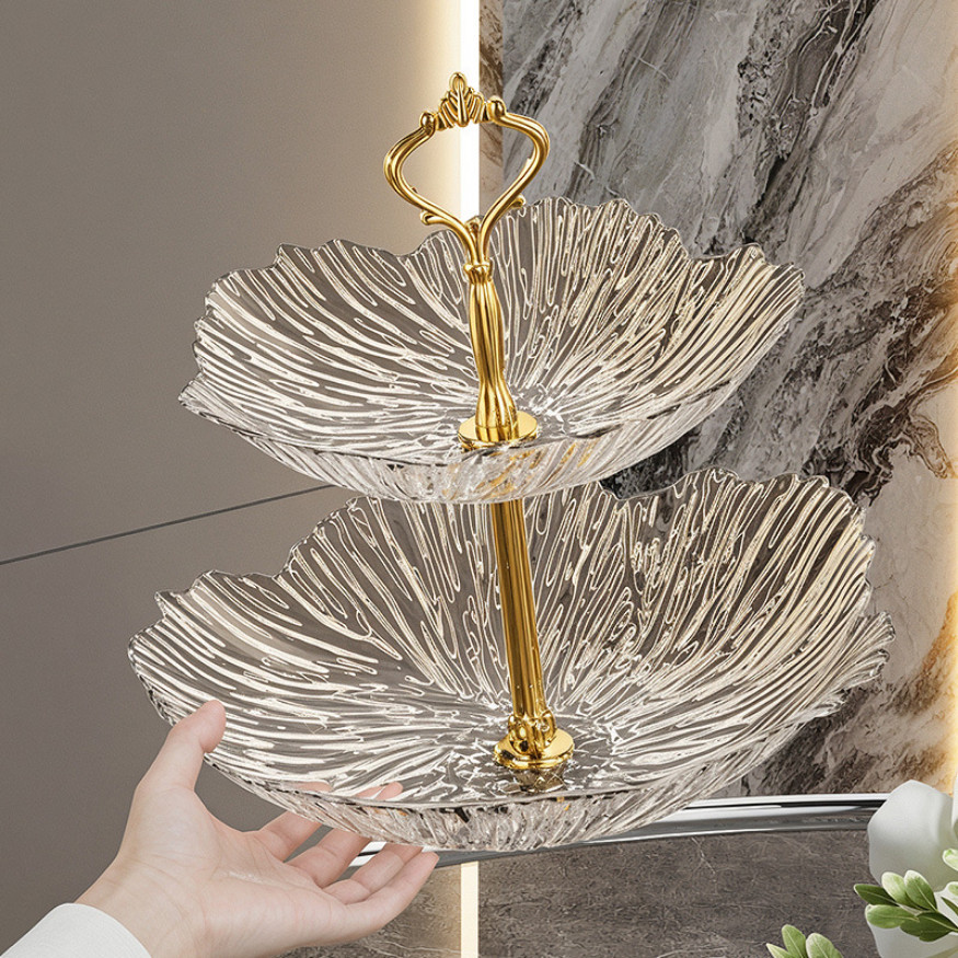 Đĩa Đựng Bánh Kẹo 2-3 Tầng Trong Suốt Vân Kim Cương, Khay Đựng Hoa Quả Mứt Tết Sâu Lòng Decor Tiệc