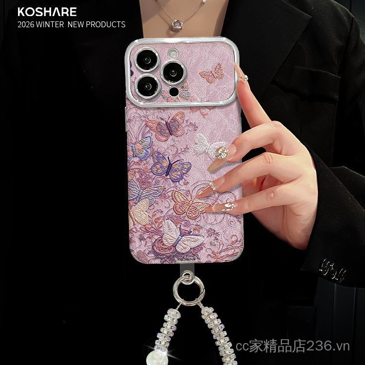 Dây Xích Treo Bướm Màu Thích Hợp Cho Vỏ Điện Thoại 17promax iphone15 Lông Mạ Điện 14 Silicon 16 Nữ