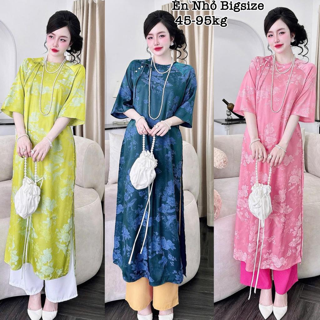 Áo Dài Cách Tân Nữ Bigsize Đính Nơ Ngọc Trai Vải Gấm Tô Châu Cao Cấp Xinh Đẹp Màu Đủ Size Đón Tết 2026 50-95kg 2558