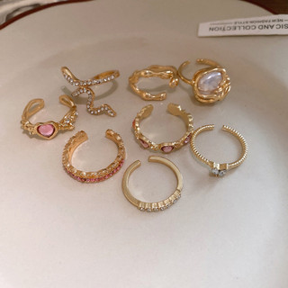 Bộ nhẫn vàng 8 món: Trái tim hồng, ngọc trai, rắn, kim cương giả - Style ngọt ngào lãng mạn cho phụ kiện nữ thời trang