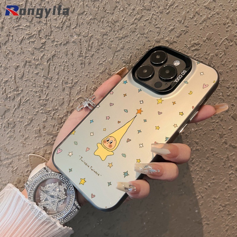 Ốp điện thoại hoạt hình lấp lánh lấp lánh cho iPhone 17 Pro Max Air 16E 16 Pro Max 15 14 Plus 13 12 Mini Pro Max Ngôi sao dễ thương Ốp lưng cứng chống sốc ngộ nghĩnh