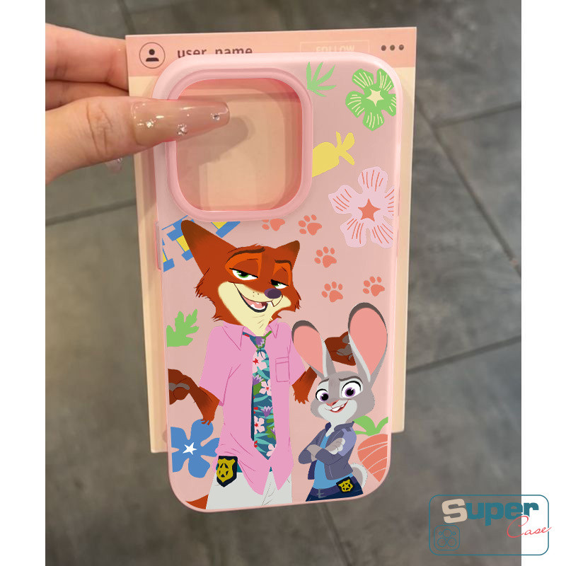 Ốp Lưng Tương Thích Cho IPhone 11 13 15 17 16 14 12 Pro Max 15 16 17 Pro Air 7Plus XR X XS Max Cặp Đôi Hoạt Hình Dễ Thương Fox Bunny Zootopia Hoa Dây Buộc Silicon Mới 2 in1