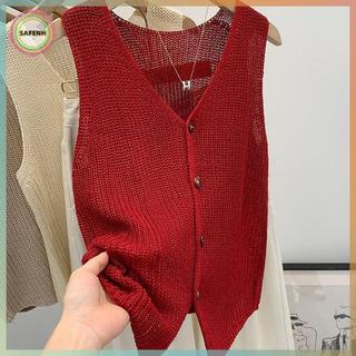 SAFENH Mùa Hè Hàn Quốc Cotton Và Vải Lanh Thời Trang Màu Trơn Rời Cổ Chữ V Vest Dành Cho Nữ VN