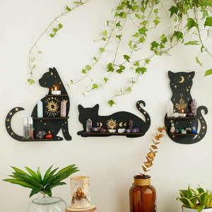 Sản phẩm mới Gothic Động Vật Hình Mèo Gỗ Tường Pha Lê Giá Để Đồ B & B Trang Trí Nhà Cửa Thủ Công