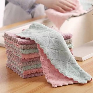 5 / 10 / 15 Khăn lau bát đĩa lông cừu san hô hai lớp - Khăn lau sợi nhỏ siêu thấm gia dụng