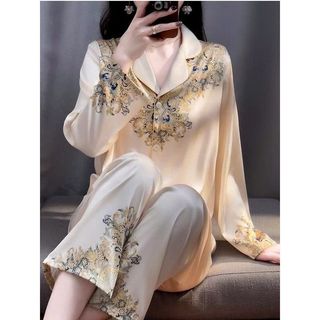 Đồ Bộ Nữ Pijama Bộ Lụa latin Tay Dài cổ sơ mi hàng cao cấp T611NNBB