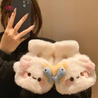 HWETR Găng tay lông mềm dày nửa ngón, cảm ứng màn hình, giữ ấm mùa đông, hoạt hình đáng yêu, phù hợp nữ sinh ngoài trời