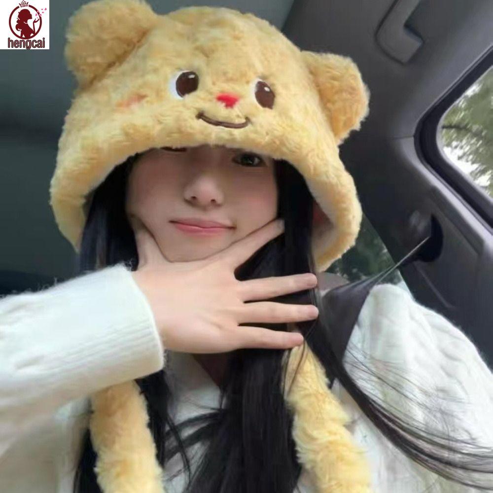 Mũ Bonnet Bông Chống Gió với Thiết kế Gấu Bơ Hoạt Hình và Vải Mềm