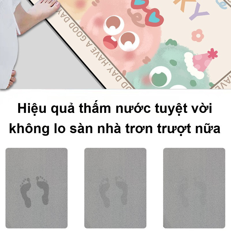 Bộ 2 Thảm Bếp Hình Hoạt Hình - Chất Liệu Diatomite Siêu Thấm Hút, Trang Trí Phòng Ngủ Đáng Yêu