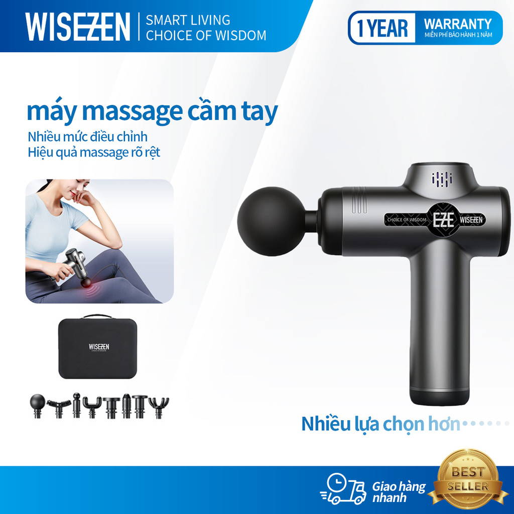 Máy Massage Cầm Tay Wisezen 99 Mức Đấm Cực Mạnh Súng Massage Cổ Vai Gáy Mát Xa Lưng Giảm Đau