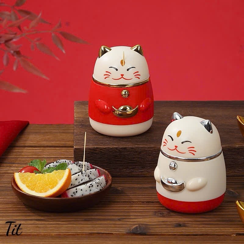 Hộp Đựng Tăm Tự Động Mèo Thần Tài May Mắn Cả Năm ( A Tít )