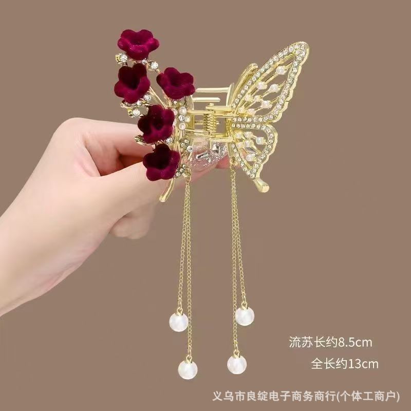 Hợp Kim Bướm Tóc Tinh Tế Ngọc Trai Tua Rua Nửa Buộc Tóc Lấy Kẹp Nữ Mũ Đội Đầu Phụ Kiện Tóc Cho Nữ