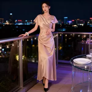 đầm màu kem tiệc sang trọng dạ hội tiểu thư sinh nhật prom thanh lịch đầm vintage pháp nữ dự tiệc
