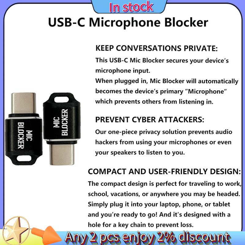 Còn hàng-USB C Micro Bảo vệ âm thanh - Chặn MIC màu đen, Thích hợp cho mọi thiết bị USB C, bao gồm điện thoại thông minh và máy tính bảng