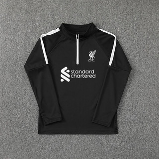 Áo tập bóng đá Real Madrid và Barcelona, nửa zipper, dài tay đen/trắng, thoáng khí và nhanh khô