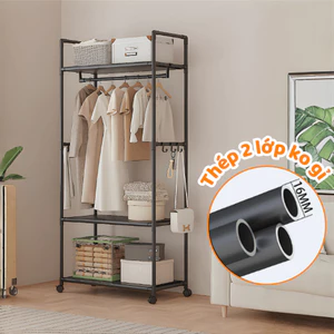 Gía Treo Quần Áo Thép 2 Lớp Không Gỉ TORO Kệ Để Đồ Đa Năng Nhiều Tầng Lưu Trữ Có Bánh Xe Di Chuyển