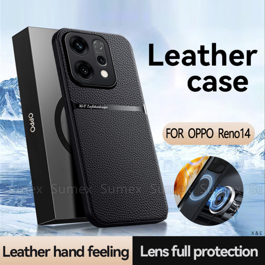 Vỏ bọc giá đỡ ô tô từ tính bằng da sang trọng cho OPPO Reno14 F Reno 14 Pro 14F 5G Vỏ điện thoại TPU mềm chống sốc Vỏ lưng chống rơi OPO Reno14F CPH2737 CPH2739 CPH2743 2025