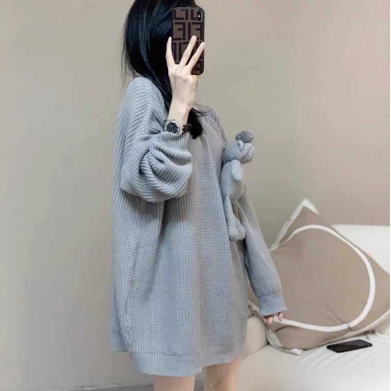Áo Len Xám Mix Gấu Đan KCloét Áo Sweter Dày Dặn Nữ Tính NA479