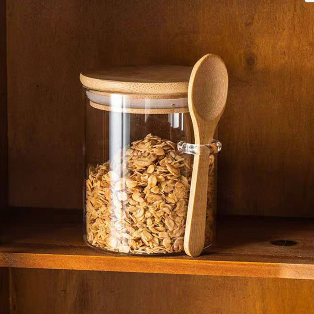Bình trữ thủy tinh Borosilicate cao có thìa Hộp đựng thực phẩm kín khí cho trà Cà phê Kẹo Gia vị Nhà bếp Tổ chức thức ăn