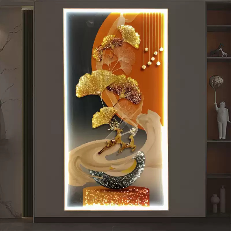 Tranh Đính Đá Pha Lê Đèn LED Chim Công Hiện đại 5D UV, Decor Phòng Khách, Cầu Thang, Phòng Ngủ - Top Decor