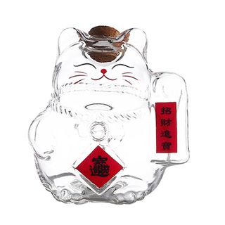 [Giao hàng từ Việt Nam] EARTHLYCO Piggy Bank, Lọ đựng tiền hình mèo may mắn bằng thủy tinh, Chai đựng đậu vàng Mini hoạt hình để trang trí văn phòng phòng phòng khách