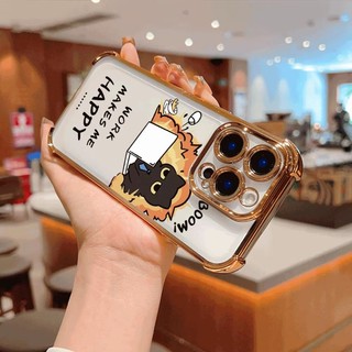 Happy Working Cat Bốn Góc Chống Rơi Lucency Ốp Lưng Điện Thoại OPPO Reno 14 13 12 11 10 Pro 14F 13F 12F 11F 5G Vỏ Bảo Vệ Ống Kính