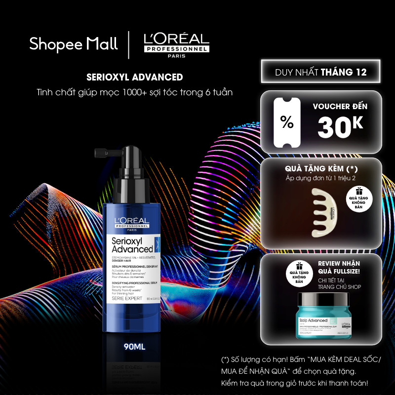 Tinh chất xịt tăng mật độ tóc - làm dày tóc chuyên nghiệp Serioxyl Advanced 90ml - Dành cho tóc thưa, mảnh