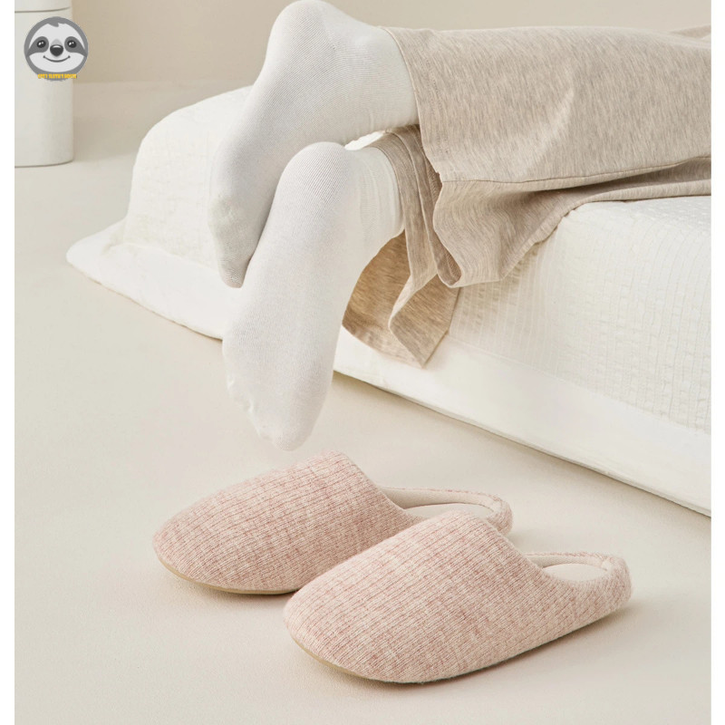 Phong cách Nhật Bản Muji Đôi sọc đen Dép cotton chống trượt / Dép ấm tại nhà / Dép đi chơi giữ ấm
