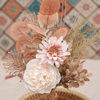 Bó Hoa Hồng Mẫu Đơn Giả Lụa Màu Thu Vintage Trang Trí Nhà Cửa Đám Cưới Đẹp Sang Trọng Cỏ Lau Khô Lá Bạch Đàn Eucalyptus Retro Decor Phòng Khách Bàn Làm Việc Đạo Cụ Chụp Ảnh Cao Cấp Tone Cam Đất Kem Nhạt Boho Thẩm Mỹ Nghệ Thuật Quà Tặng Sinh Nhật Handmade