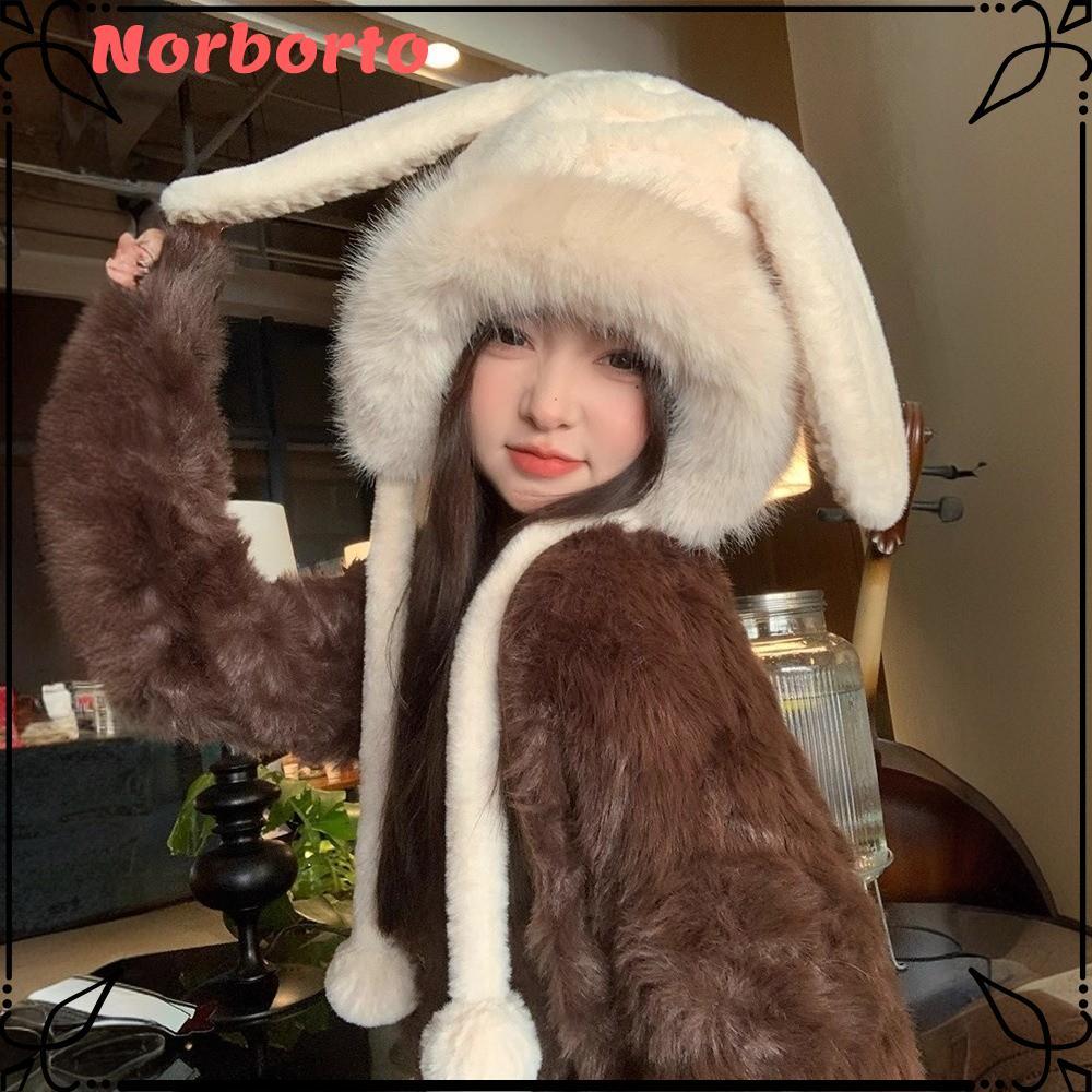 Mũ mùa đông sang trọng NORBORTO, Mũ tai gấu nhung ấm áp, Gạc viền dễ thương Bảo vệ tai Len Mũ xô nữ