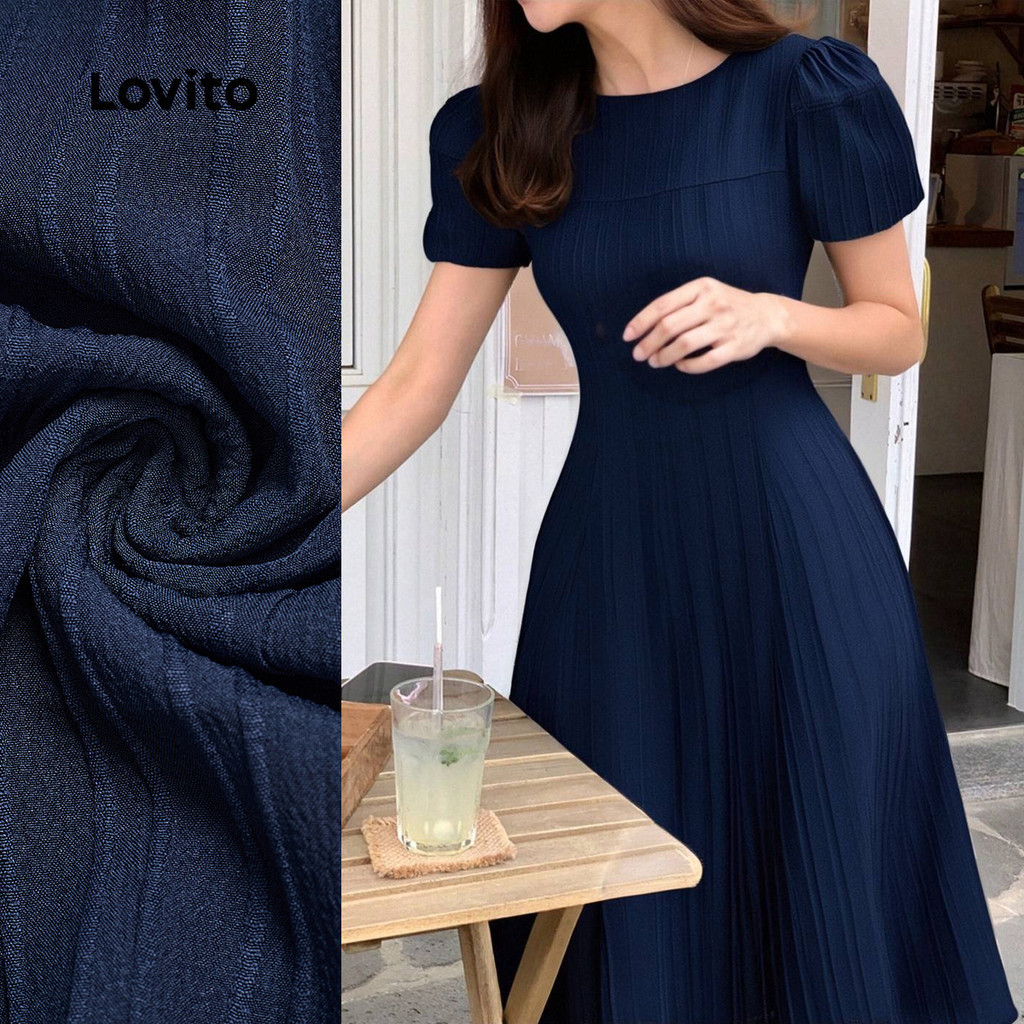 Lovito Váy Dạ Hội Cao Cấp Cấu Trúc Dệt Jacquard Dáng Xuân/Hè Màu Xanh Hải Quân Dành Cho Phụ Nữ L149LD099