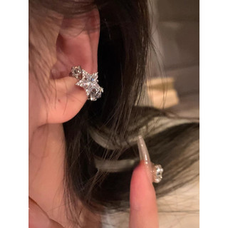 Kẹp tai ngôi sao zircon bằng bạc lấp lánh, phong cách Hàn Quốc không cần xỏ khuyên, trang sức sang trọng cao cấp