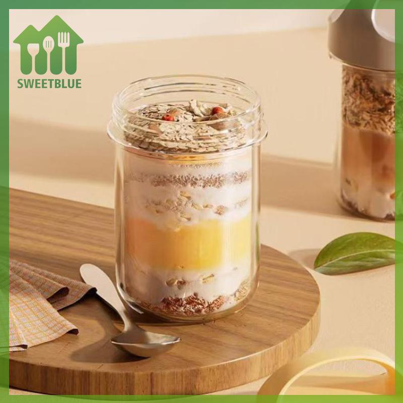 SWEET 430ML Cốc Ăn Sáng Mới Bột Yến Mạch Ngũ Cốc Hạt Sữa Chua Salad Cốc Thủy Tinh Chống Rò Rỉ Yến Mạch Hộp Đựng Có Nắp Thìa Hộp Bảo Quản Thực Phẩm n