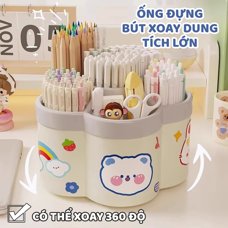 Lọ Đựng Bút Bông Hoa Xoay 360° – Khay Đựng Đồ Văn Phòng Dung Tích Lớn Đựng Đồ Gọn Gàng, Ngăn Nắp