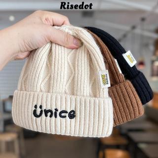 Mũ ấm áp mùa đông RISEDOT, Mũ len dệt kim dày lót nhung, Thời trang thêu chữ Unisex cho bé 1-6 tuổi