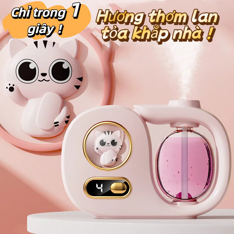 Máy xông tinh dầu tự động hình mèo: làm sạch không khí, hương thơm lâu, dùng trong nhà, khử mùi