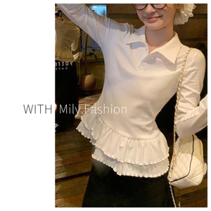 Milyfashion Áo Thun Cổ Polo Trắng Thiết Kế Slim-Fit, Tay Dài, Phù Hợp Mùa Thu Đông