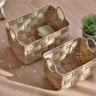 Tự Nhiên Phong Cách Retro Dây Giấy Dệt Giỏ Chứa Đồ Thích Hợp Cho Gia Đình Phòng Khách Phòng Ngủ Ngoài Trời Bàn Cà Phê Để Bàn Lưu Trữ Giỏ Chứa Đồ