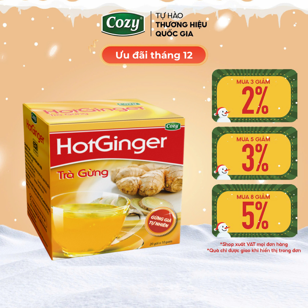 Trà Gừng Hòa Tan Cozy Từ Gừng Già Tự Nhiên Đậm Vị Gừng, Vị Ngọt Dễ Uống Làm Ấm Cơ Thể (20 gói x10g)